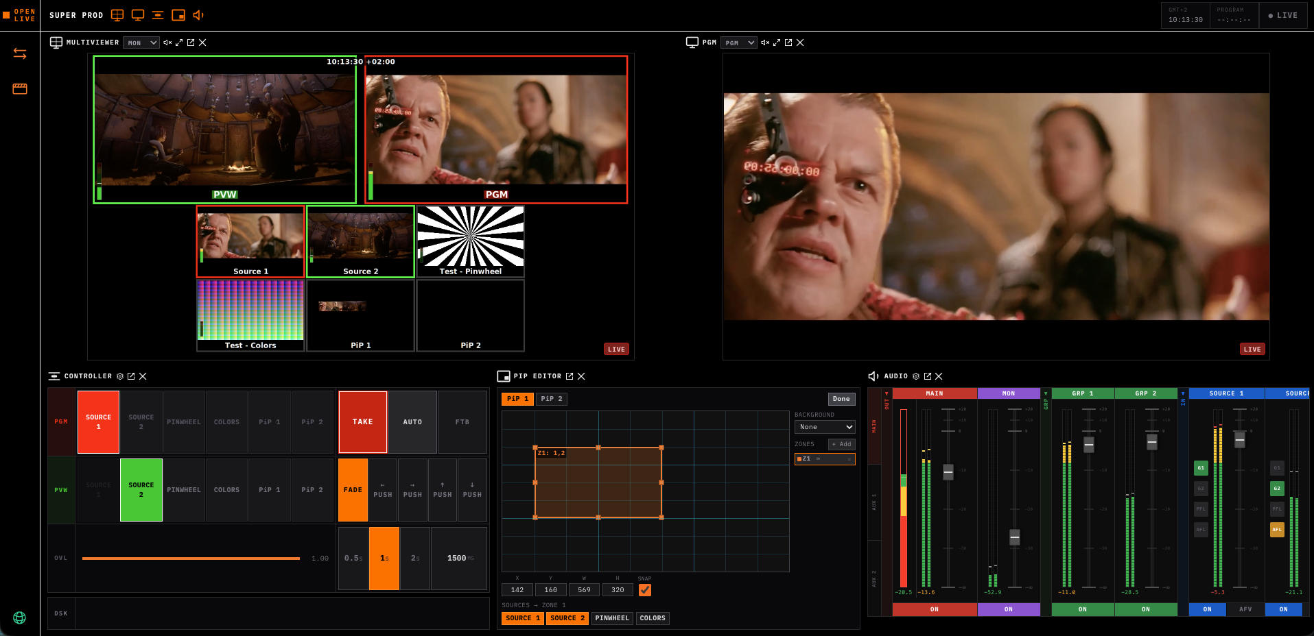Open Live production interface